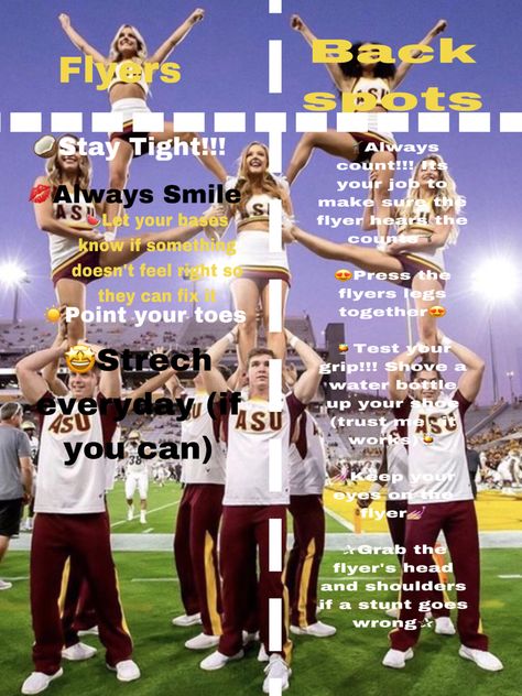 How To Ace Cheer Tryouts, Tips For Backspots, How To Be A Good Flyer In Cheer, Cheer Backspot Workout, Cheer Backspot Tips, How To Get On The Cheer Team, Cheer Tips For Flyers, Tips For Flyers In Cheer, Back Spot Tips Cheer