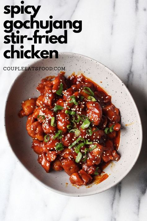 Korean Chicken Gochujang, Korean Stir Fry Chicken, Korean Chicken Stir Fry Recipes, Gochujang Chicken Air Fryer, Gochujang Stir Fry Sauce, Chicken Gochujang Recipe, Recipes With Gochujang Paste, Gojuchang Chicken, Gochujang Stir Fry