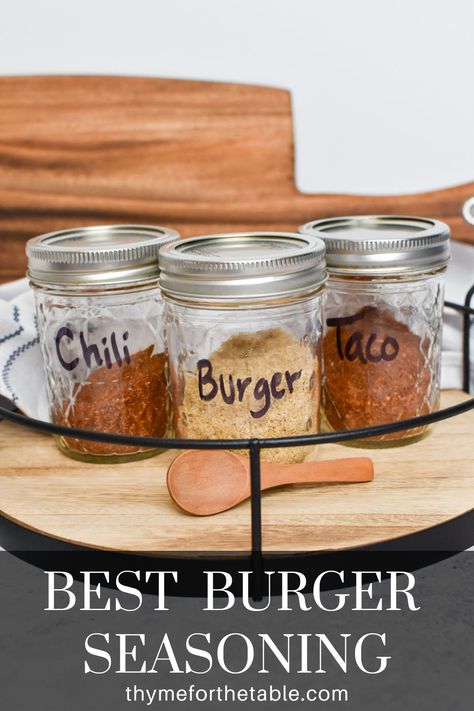 The Best Burger Seasoning Recipe is made with just a few simple spices. Burger recipes are even better with this brown sugar burger seasoning! The best seasoning for hamburgers has arrived! If you like making homemade hamburger patties with your own seasoning blends, you have come to the right place. This is the best burger seasoning for grilling, air frying, or pan-frying and truly takes the classic American burger to the next level! Homemade Burger Seasoning, Best Way To Season Burgers, Diy Burger Seasoning, Hamburger Seasoning Recipe Burgers, Simple Burger Seasoning, Freddy’s Burger Seasoning, Best Burger Seasoning, Burger Recipes Seasoning, Homemade Hamburger Patties