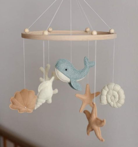 Mobile For Crib, Ocean Mobile, Hanging Crib Mobile, Hanging Crib, Grey Nursery Decor, Baby Mobiles, Ocean Nursery, Crib Toys, Felt Baby