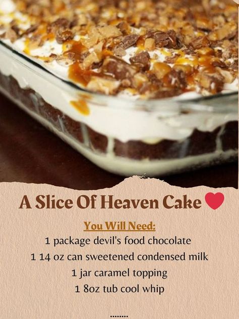 Mom's Favorite Recipes Snickers Poke Cake, Slice Of Heaven Cake, Heaven Cake, German Chocolate Cake Mix, Martha Stewart Recipes, Poke Cake Recipes, Points Recipes, Food Chocolate, Slice Of Heaven