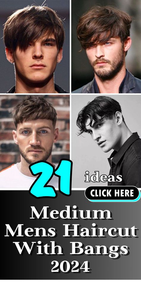 Discover 2024's finest medium mens haircuts with bangs. Embrace styles from low fades to messy bangs. Get the look that defines your personality and flair Men’s Haircut With Cowlick, Men’s Hair With Bangs, Tousled Fringe Men, Men’s Haircut With Bangs, Men’s Messy Hair, Mens Messy Haircut, Mens Haircut Fringe, Curtain Bangs Medium Hair Men, Men Haircut With Bangs