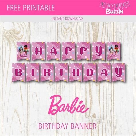 Barbie Banner Printable, Barbie Birthday Banner Free Printable, Barbie Happy Birthday Banner, Black Barbie Party, Barbie Birthday Banner, Barbie Banner, Happy Birthday Banner Printable Free, Happy Birthday Barbie, Barbie Birthday Invitations