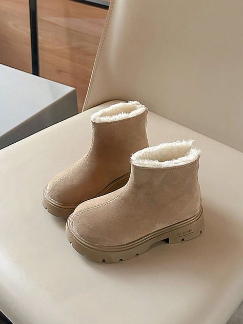 Kids Winter New Style Thickened Fleece Lining Warm Comfortable Casual Short Boots With Back Zipper, Anti-Skid Khaki Preppy,Fashionable    Plain    Kids Shoes, size features are:Bust: ,Length: ,Sleeve Length: Boots For Kids, Kids Snow Boots, Ankle Shoes, Warm Boots, Baby Boots, Winter Snow Boots, Casual Sporty, Stylish Kids, Kids Boots