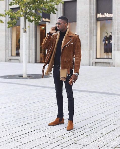 Black Men Fashion Urban, Germany Fashion, Black Men Fashion Casual, Black Men Fashion Swag, Tag Friends, Black Men Street Fashion, Men Street Fashion, Men In Black, Brown Suede Jacket