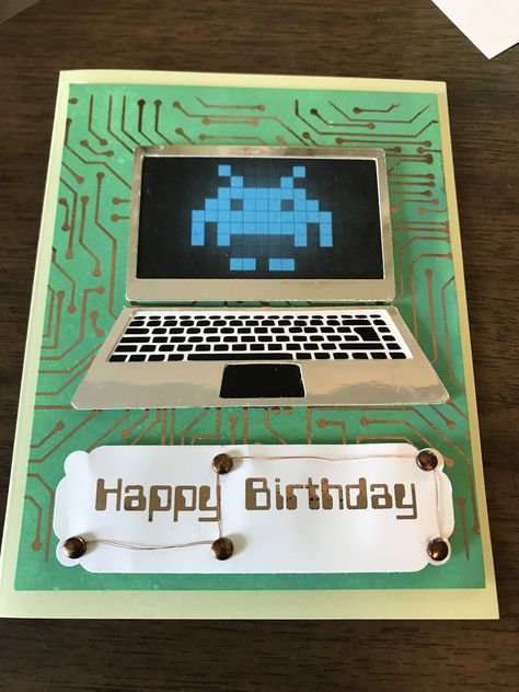 Birthday card. Computer circuit board. Deco foil. Computer Birthday, Electronic Birthday Cards, Teacher Birthday Card, Geek Birthday, Computer Theme, Computer Circuit Board, Computer Circuit, Birthday Verses, Happy Birthday 18th