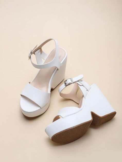 Shein Heels, Poppy Birthday, Sandals Shein, Girls Things, Shoes Heels Classy, Cute Wedges, Prom Heels, Wide Heels, Heels Classy