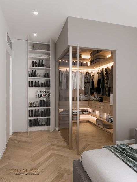 Closet Behind Bed, Bed Closet, Bed Layout, Design Closet, Ideas Closet, Small Closet Space, Attic Closet, Hiasan Bilik Tidur, Closet Design Layout