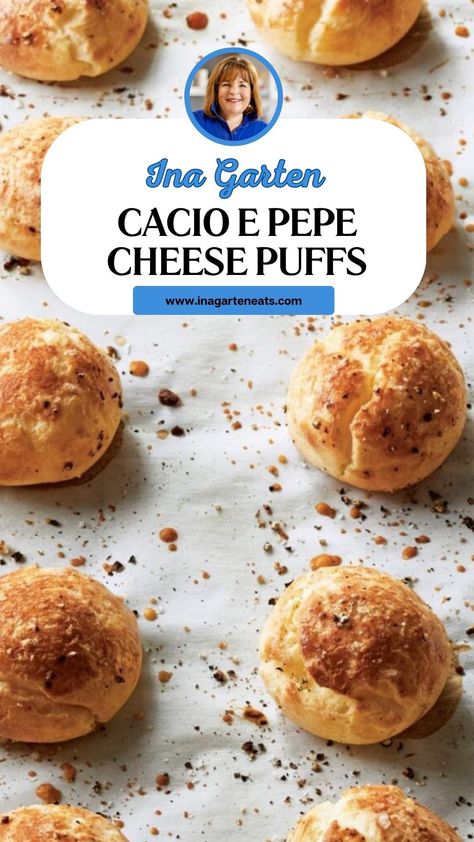 Ina Garten Cacio E Pepe Cheese Puffs Gougeres Recipe Ina Garten, Cheese Puffs Recipe Appetizers, Italian Cheese Board, Gougeres Recipe, Cheese Puffs Recipe, Best Ina Garten Recipes, Barefoot Contessa Recipes, Comfort Food Desserts, Small Bites Appetizers