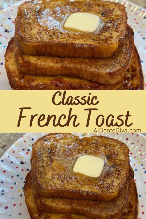 Eggs, milk, cinnamon, sugar, vanilla and sliced bread are all you need to make this classic french toast recipe. #frenchtoast #brunchrecipe #classicfrenchtoast Egg Toast Breakfast, Stromboli Recipe Easy, Toast For Breakfast, Easy To Make Recipes, Cinnamon Roll Waffles, Classic French Toast, Recipes For The Whole Family, Homemade Bagels, Baked Bacon