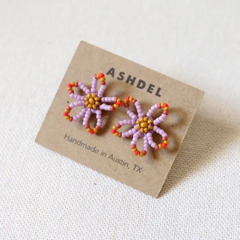 Beaded Flower Studs Red Yellow Blue Maroon Textile Fabric Stud Earrings – Ashdel Diy Earrings Fabric, Beaded Earrings Studs, Seed Bead Earring Patterns, Sewn Jewelry, Seed Bead Charms, Diy Beaded Jewelry, Curry Yellow, Beaded Stud Earrings, Beaded Flower Earrings