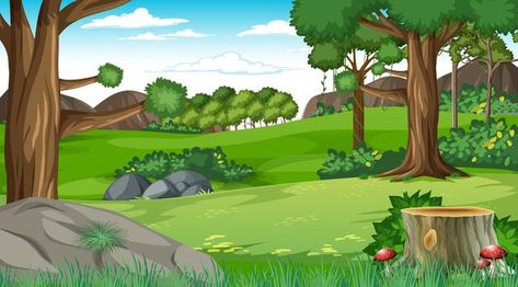 Forest scene with various forest trees | Free Vector #Freepik #freevector #background #tree #water #leaf Forest Cartoon, Desert Background, Rainforest Trees, Scene Background, Cartoon House, Forest Plants, Forest Background, Park Landscape, Abc For Kids