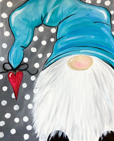 How To Paint Gnomes On Canvas, Christmas Gnome Paintings On Canvas Easy, Snowman Gnome Painting, Gnome Winter Painting, Diy Christmas Gnome Painting, Nome Paintings, Gnome Paintings On Wood, Easy Gnome Paintings On Canvas, Painting Gnomes On Canvas