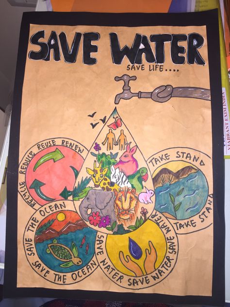 Save The Water Poster Ideas, Water Is Life Drawing For Competition, Soil And Water Conservation Poster Ideas, Save Water Drawing Creative, Poster On Save Water Creative, Save Water Poster Creative Ideas, Save Water Save Life Poster Drawing, Water Pollution Poster Drawing, Save Water Poster Creative