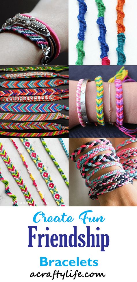 49 Different Types of Friendship Bracelets to Make - A Crafty Life Different Types Of Friendship Bracelets, Types Of Friendship Bracelets, Friend Ship Bracelets Patterns, Bracelet Braiding, Bracelets Crafts, String Friendship Bracelets, Bracelets To Make, Braided Friendship Bracelets, Friendship Bracelets Easy