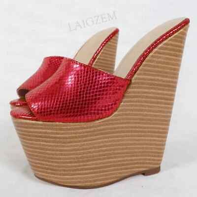 Premium Quality Women Pumps Platform Wedges Peep Toe 20CM Mules High Heels Sandals Shoes Woman, Women's Shoes Pleaser Heels, Extreme High Heels, Height Increase, High Heel Mules, High Heels Sandals, Heel Mules, Clog Heels, Fashion Unique, Platform High Heels