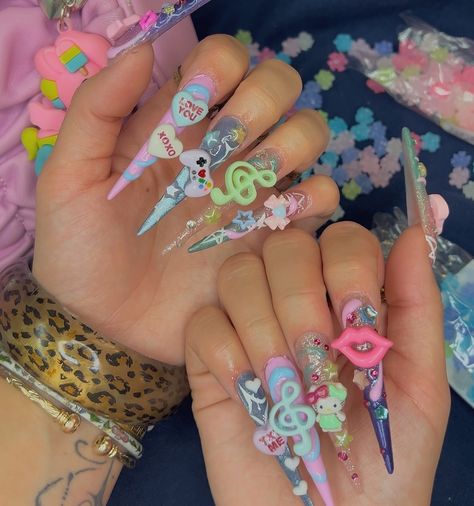 jelly junk nails 🍬🩷 you gotta scroll 🤭 🀥 🀣 🀢 🀦 🀤 ✮⋆˙ follow me for more nail tips, content and art! 🀥 🀣 🀢 🀦 🀤 #livenails_bylexi #nails #stilletonails #characternails #xlongnails #acrylicnails #hellokittynails #viralnails #explorepage #longnails #y2knails #nailartist #junknails #customnails #jellynails #gyarunails #kawaiinails #3dネイル #gelxnails #gyaru #nailtech #3dnailart #tristateareanailtech #konpieto #こんぺいとう Junk Stiletto Nails, Gyaru Nails, Junk Nails, Cute Acrylic Nails, Stiletto Nails, Long Nails, Nail Tips, Nail Inspo, Jelly