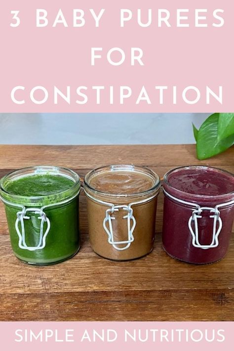 These simple and tasty baby purees for constipation are made with pears, prunes, and peaches which are all fantastic baby foods to help with constipation. It only takes 7 minutes to steam blend and store each homemade baby puree! Foods To Help With Constipation, Homemade Baby Puree, Baby Constipation, Help With Constipation, Weaning Ideas, Baby Food For Constipation, Baby Purees, Baby Poop, Pureed Food