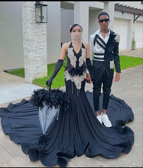 Purple Prom Dress Black Couple, Prom Suit Designs, Custom Prom Suits, Unique Prom Suits, Prom Outfits For Couples, Prom Suit And Dress, Kids Evening Gowns, Dance Birthday Party, Prom 23