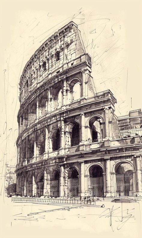 Pencil Sketch Buildings, Ancient Architecture Sketch, Ancient Buildings Drawing, Architecture Drawing Sketchbooks Ideas, Colosseum Tattoo Design, Ancient Rome Drawing, Roman Architecture Drawing, Greek Architecture Drawing, Colosseum Sketch