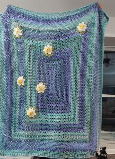 Monet Crochet Blanket, Lily Pad Blanket, Crochet Lily Pad, Crochet Lily, Lilly Pad, Monet Paintings, Crochet Inspo, Crochet Tapestry, Water Lilies