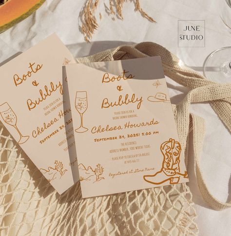 Boots And Bubbly Bridal Shower Invitations | Brews & Bubbly Couples Shower Invitation Template | Western Bridal Invite | Champagne Printable Boots And Bubbly Bridal Shower, Boots And Bubbly, Couples Shower Invitation, Invite Suite, Western Party, Western Parties, Couples Shower Invitations, Couple Shower, Bridal Shower Invitations