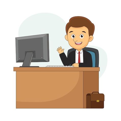 Businessman sit at the table in office | Premium Vector #Freepik #vector #business-cartoon #businessman-cartoon #successful-businessman #business-flat The Office Cartoon, Table In Office, Businessman Cartoon, Visual Poster, Work Cartoons, Office Cartoon, Business Cartoons, Arabic Worksheets, Person Cartoon