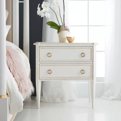 ModernHistory Covington 2 - Drawer Nightstand in White | Perigold Glam Guest Bedroom, Guest Bedroom Makeover, Bedside Chest, Chair Side Table, 2 Drawer Nightstand, Modern History, Bedside Tables Nightstands, Wood Nightstand, Bedroom Night Stands