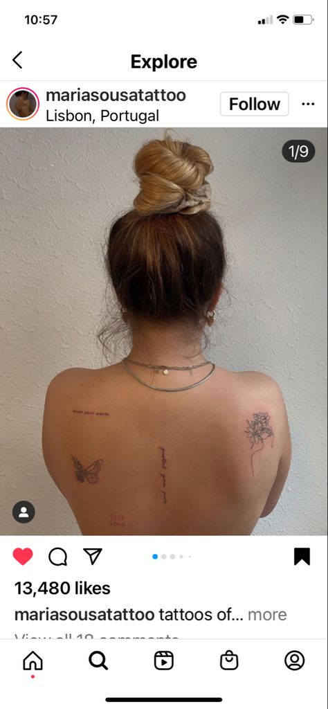 Subtle Tattoo Placement Women, Shoulder Tattoo Placement For Women, Tattoo Placement Shoulder Women, Simple Upper Back Tattoo Women, Women Back Tattoo Placement, Upper Back Tattoo Placement, Back Upper Shoulder Tattoo For Women, Scattered Back Tattoos Women, Back Tattoo Women Placement