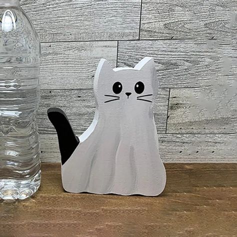 Ghost Sculpture, Wooden Ghost, Halloween Cute Ghost, Halloween Cute, Ghost Cat, Cat Lover Gift, Cat Decor, Cute Ghost, Halloween Cat