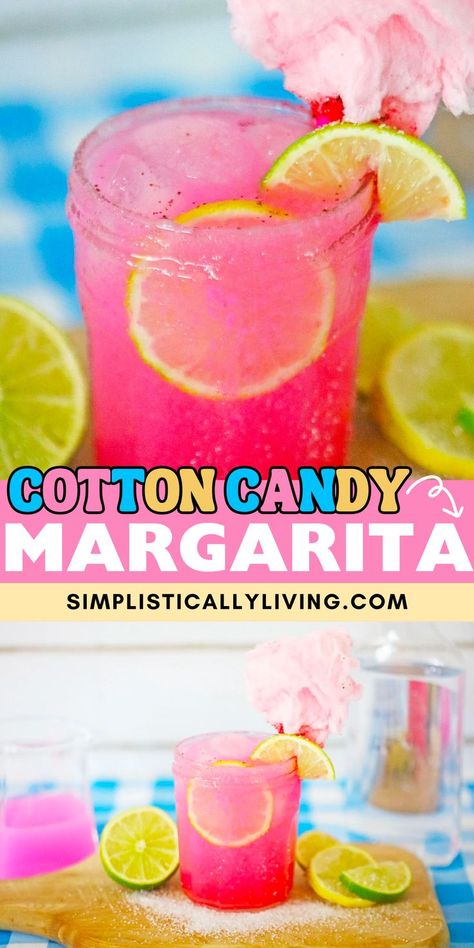 cotton candy margarita in glass Cotton Candy Margarita, Garnish Ideas, Fun Drink Recipe, Cocktail Drinks Alcoholic, Mixed Drinks Alcohol, Yummy Alcoholic Drinks, Liquor Drinks, Boozy Drinks, Fancy Drinks