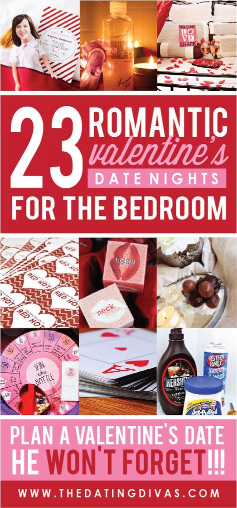 Romantic Valentine's Date Nights for the Bedroom Romantic Valentines Day Ideas, Valentines Date Ideas, Day Date Ideas, Decorate Bedroom, The Dating Divas, Valentines Day Date, Valentine Gifts For Husband, Dating Divas, Valentine's Day Party