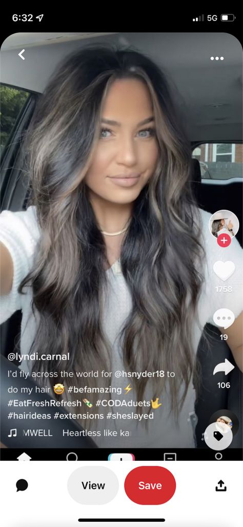 Smokey Brown Hair With Highlights, Dark Hair With Toned Highlights, Brunette Fall Hair 2023 Long, Dark Brown Hair With Some Blonde, Black Hair With Tape In Highlights, Long Hair Color Ideas 2022 Fall, Platinum Blonde Balayage On Dark Hair Brunettes, Hair Color 2023 Brunette, Blending Gray Hair Brunettes Short Curly