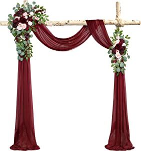 Amazon.com: PONATIA Burgundy Wedding Artificial Arch Flowers Kit (Pack of 3) with 26Ft Shiny Burgundy Arch Draping Fabric, Arch Flowers for Wedding Ceremony and Reception Backdrop Decoration ( Burgundy & Blush) : Home & Kitchen Burgundy Garland Wedding, Tulle Ceiling, Blush Backdrop, Winter Wedding Arch, Fabric Arch, Arch Draping, Wedding Draping, Artificial Eucalyptus Garland, Caricature Wedding