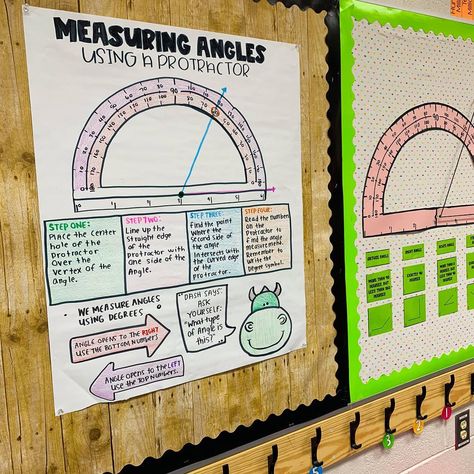 Protractor Activities, Angles Anchor Chart, Angles Math Activity, Teach Angles, Angles Math, Math Anchor Chart, Geometry High School, Sped Classroom, Math Charts