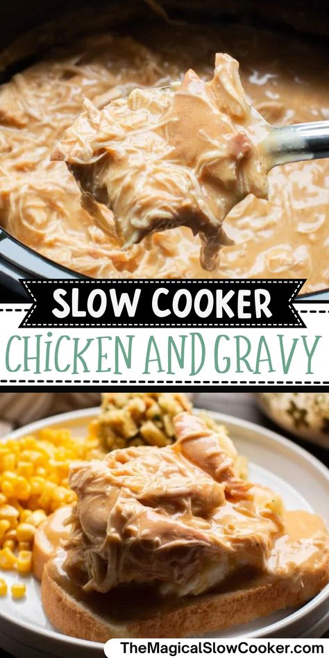 Slow Cooker Chicken and Gravy will be your new favorite slow cooker recipe. - The Magical Slow Cooker #slowcooker #crockpot #chicken #chickenandgravy Slow Cooker Chicken And Gravy, Slower Cooker, Crockpot Chicken And Gravy, Crock Meals, Chicken And Gravy, Chicken Recipes Boneless, Crockpot Ideas, Oven Chicken Recipes, Healthier Meals