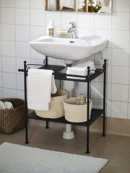 Hide unsightly pipes and add extra storage with the RÖNNSKÄR sink shelf. Under Sink Storage Ideas, Pedestal Sink Storage, Sink Shelf, Ikea Bathroom, Decor Baie, Under Sink Storage, Sink Storage, Small Bathroom Storage, Half Bathroom