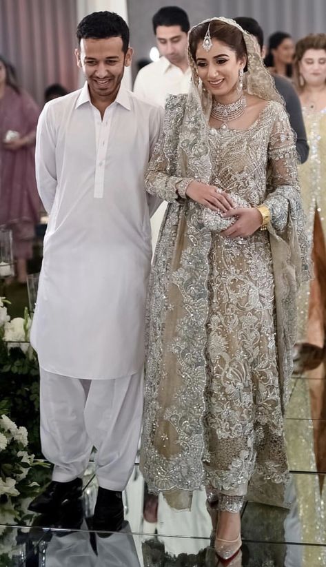 Nikkah bride Nikkah Bridal Dress, Latest Bridal Dress Design, Silver Bridal Dress, Nikkah Outfit, Nikkah Bride, Pakistani Formal Dresses, Desi Wedding Dresses, Asian Bridal Dresses, Asian Wedding Dress