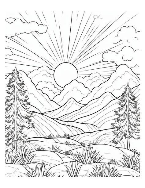 Embark on a scenic adventure with these free mountain coloring pages! These pages capture the majestic beauty of mountain landscapes, offering a creative escape for children and adults alike..#coloringfun #coloringpages #coloringtime #coloringtherapy #coloringaddict Mountain Procreate, Unicorn Pokemon, Mountain Coloring Pages, Disney Coloring Pages Printables, Free Disney Coloring Pages, Animals Disney, Easter Animals, Coloring Pages For Grown Ups, Disney Dragon