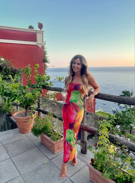 Colorful summer maxi dress in Amalfi 12th Tribe, Free Dress, Out Of Office, Strapless Maxi, Strapless Maxi Dress, Summer Maxi, Vacation Dresses, Positano, Summer Maxi Dress