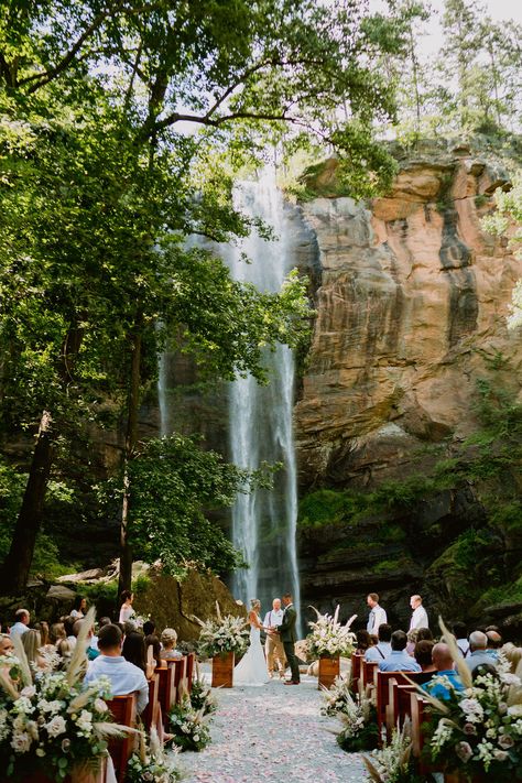 Brittney & Caleb Wedding by Grind & Press Photography Toccoa Falls Wedding, Pampas Grass Aisle, Eureka Springs Wedding, Wedding Venue Waterfall, Crystal Cove State Park Wedding, Classy Old Money, Super 8 Wedding, Toccoa Falls, Press Photography