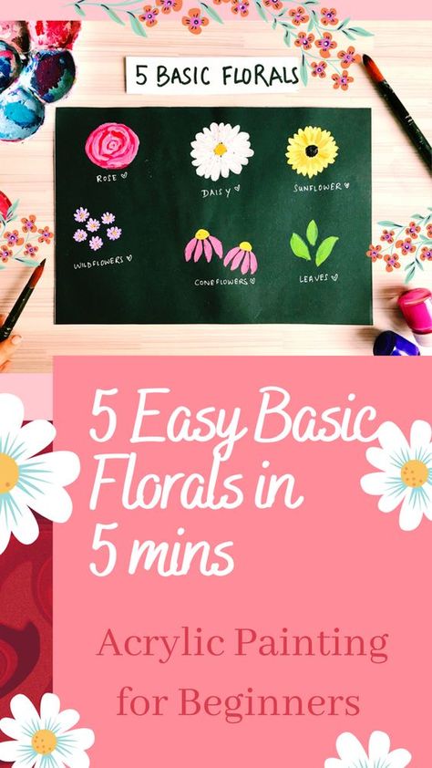 Acrylic Painting Ideas Flowers Simple, Basic Flower Painting For Beginners, Paint Pen Flowers Easy, Easy Diy Painted Flowers, Painting Flower Stems, Paint Wildflowers Easy, Diy Wildflower Painting, How To Paint Simple Flowers Acrylic, Easy To Paint Flowers Acrylic