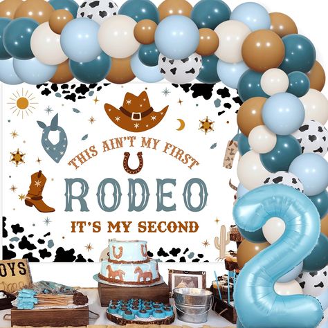 Western 2nd Birthday Party, First Rodeo Backdrop, Cowboy Balloon Garland, Rodeo Backdrop, Second Birthday Boy Themes, 2nd Birthday Party Decorations, Two Birthday Party, 2nd Birthday Party For Boys, Two Birthday