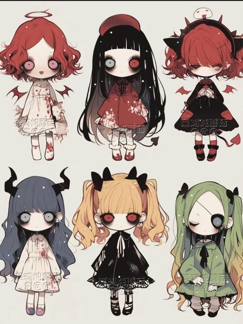 [𝑺𝒂𝒗𝒆 & 𝑭𝒐𝒍𝒍𝒐𝒘]~(◍•ᴗ•◍) Get inspired to create stunning illustrations! Goth Chibi Art, Chibi Ideas Character Design, Creepy Cute Art Style, Anime Doll Drawing, Doll Oc Drawing, Doll Art Drawing, Creepy Art Style, Goth Illustration, Creepy Doll Art