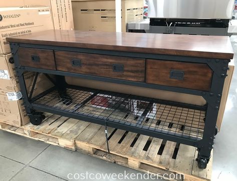 Whalen Industrial Metal and Wood Workbench | Costco Weekender Wood Workbench, Diy Industrial Furniture, Industrial Workbench, Steampunk Furniture, Metal Outdoor Furniture, Industrial Design Furniture, Garage Work Bench, Vintage Industrial Furniture, Industrial Wood