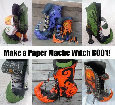 Witch Shoes Diy, Paper Mache Witch, Witch Shoe, Diy Halloween Witch, Witches Ball, Witch Shoes, Witch Boots, Imagination Station, Witch Hats