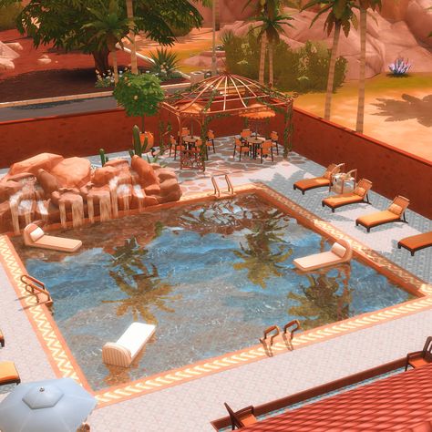 New kits means a new build! Out now on the gallery - Riviera Retreat Pool - a community 30x20 lot 🌸Gallery: VelvettB #sims4 #showusyourbuilds #Sims4RivieraRetreatKit #rivieraretreat #rivieraretreatkit #thesims4 #sims4build #thesims4build #ts4 #ts4build #velvettb Sims 4 Community Pool, Sims 4 Pool, Sims Builds, Sims 4 Build, Sims Community, Community Pool, Sims 4 Houses, New Build, Sims House