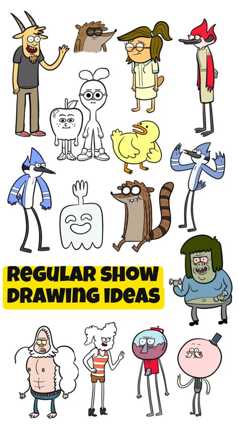 Regular Show drawing ideas with step-by-step guides for each character The Regular Show Characters, Regular Show Character Design, Show Drawing Ideas, Regular Show Drawings, Regular Show Oc, Regular Show Art, Regular Show Characters, The Regular Show, Show Drawing