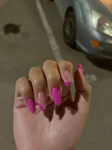 Pink nails with French Pink Tip Nails 💅 Prom Nails For Fushia Dress, Nails For Magenta Dress, Fuchsia Nails Ideas, Prom Nails Fushia, Fuscia Nails Design, Fuchsia Pink Nails, Fuschia Nails, Fuchsia Nails, Pink Nails Ideas