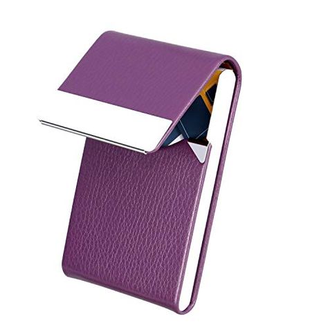 JuneLsy Business Card Holder - Professional PU Leather Business Card Case Metal Name Card Holder Pocket Business Card Carrier for Men & Women with Magnetic Shut (L-Purple) Card Carrier, Leather Business Card Case, Leather Business Card, Business Card Organizer, Name Card Holder, Business Card Case, Card Organizer, Name Card, Business Card Holder